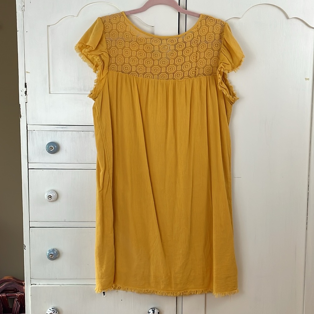 True Craft dress boho Mustard Mini with Lace Accents L - Picture 4 of 9